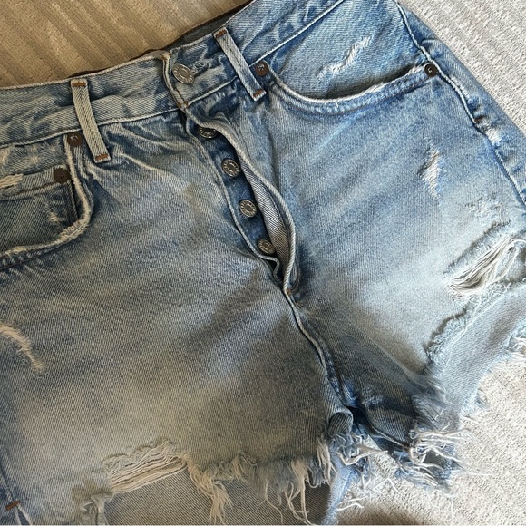 Agolde Light Blue Distressed Jean Shorts - Picture 5 of 5